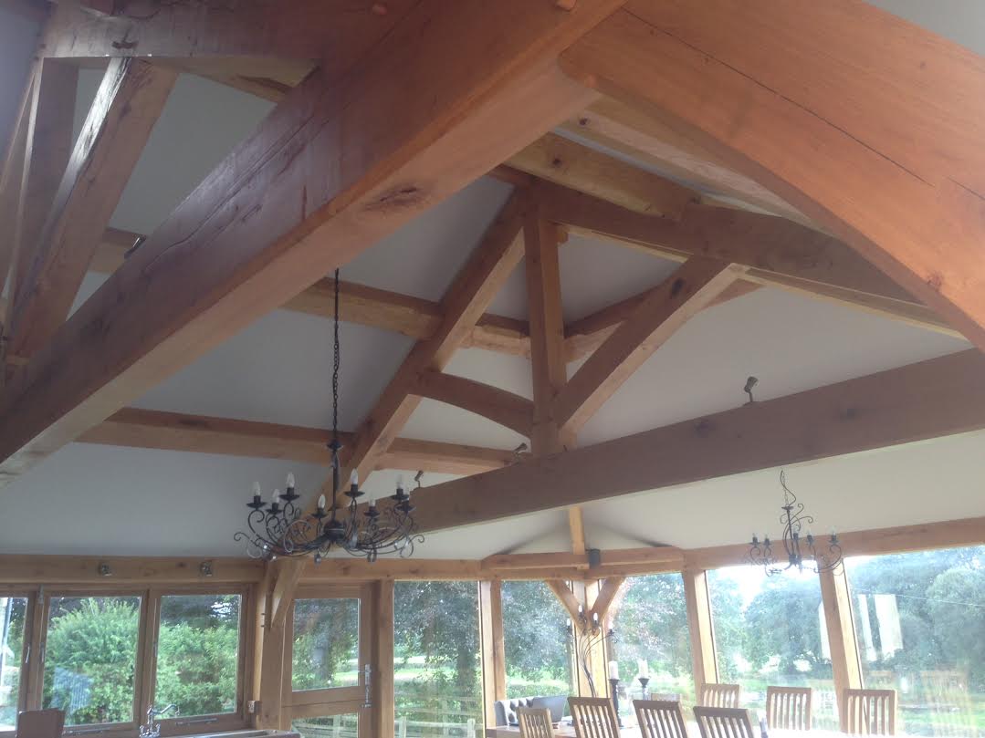 Oak truss and purlin set inside extension
