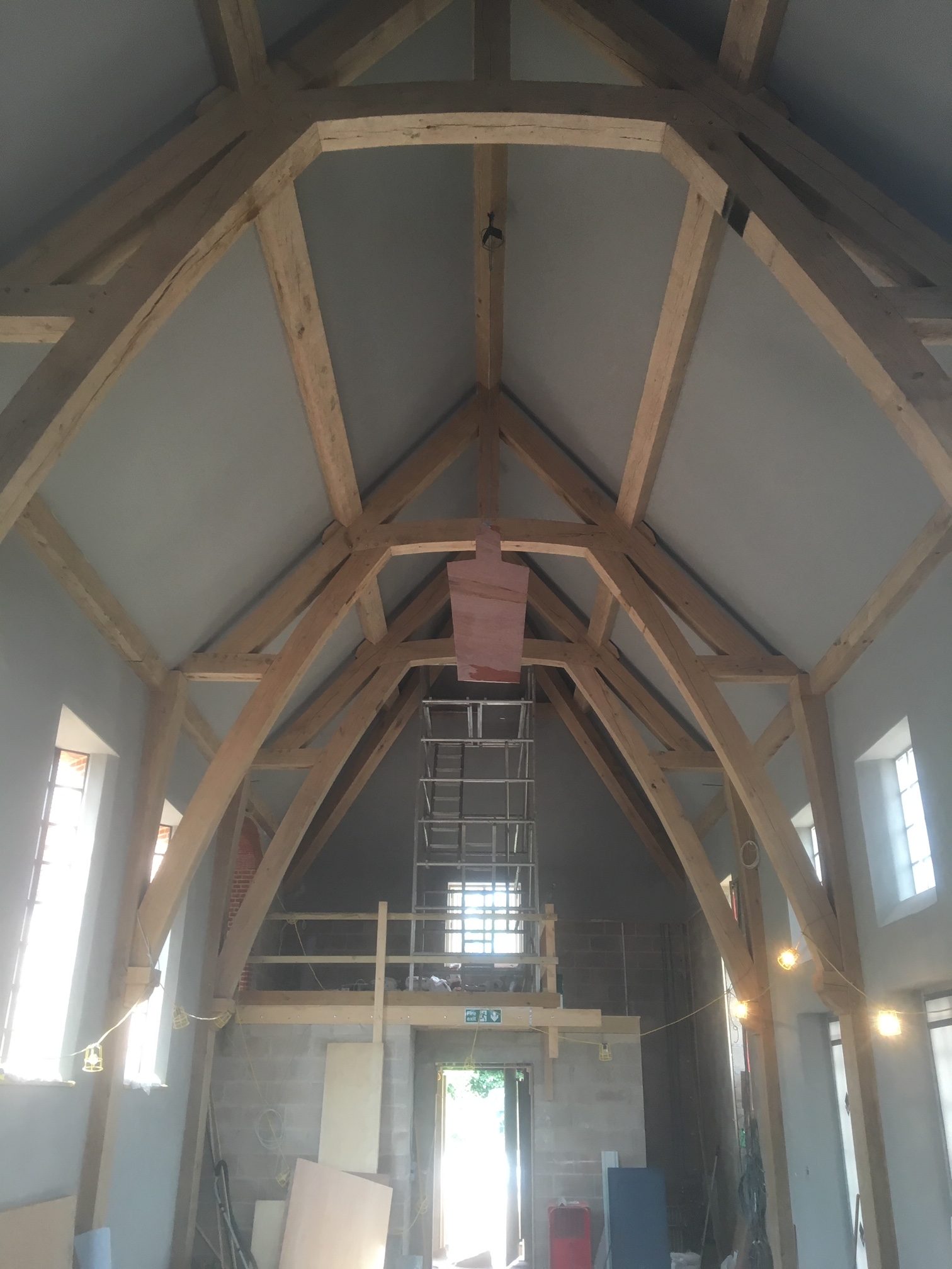 Large oak framed extension with feature trusses