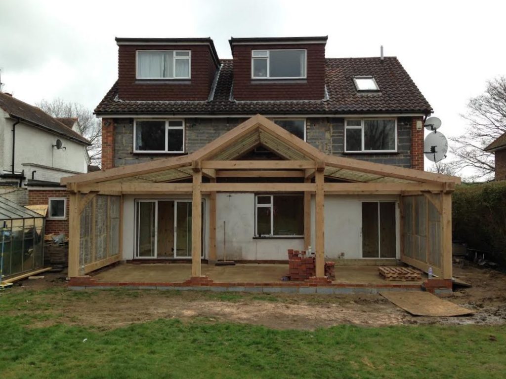 Large oak framed extension in Surrey