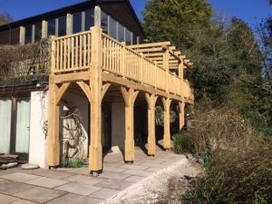 Large oak framed balcony with lean too
