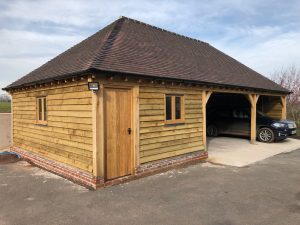 Triple bay oak framed garage with workshop