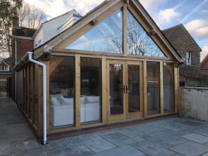 Oak framed conservatory extension fully glazed