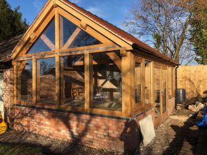 Oak framed garden room office extension in Hereford