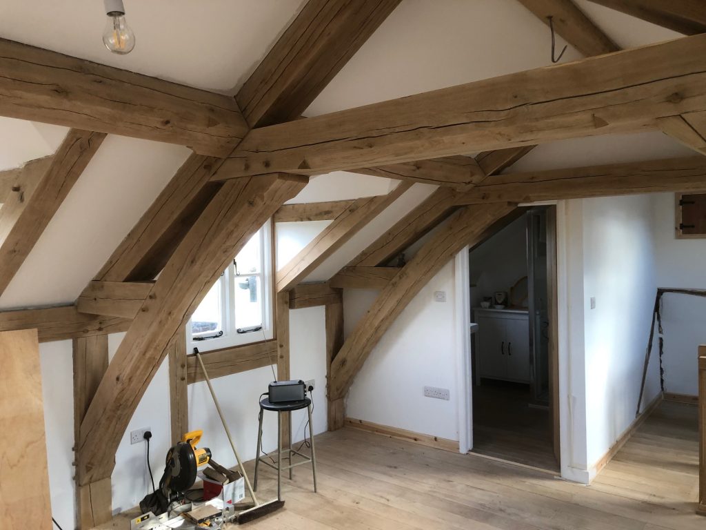 oak framed extension with joists