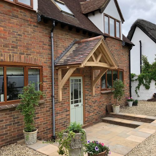 Oak Framed Canopy Supplied And Fitted With A Red Tile Roof Near Oxford 