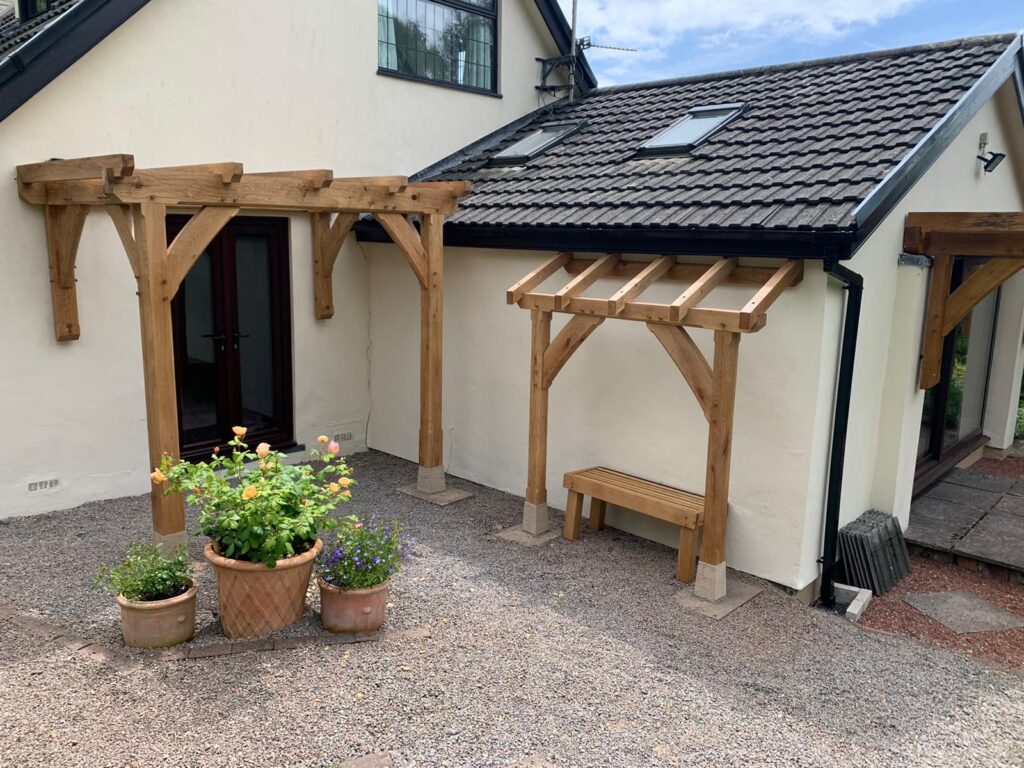 Oak framed pergola supplied and fitted in South Wales.