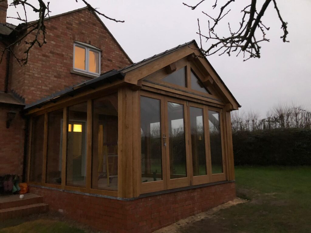 Oak framed garden room supplied and fitted justed outside of Gloucester.