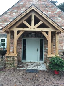 Front elevation of a large oak open porch